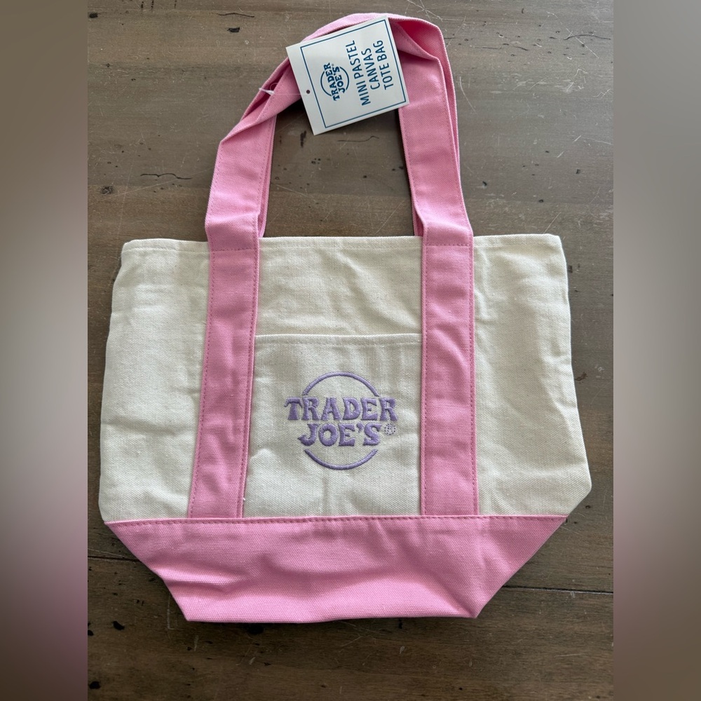 NWT Trader Joe’s Pink and Cream Mini Tote Bag. - Picture 1 of 3